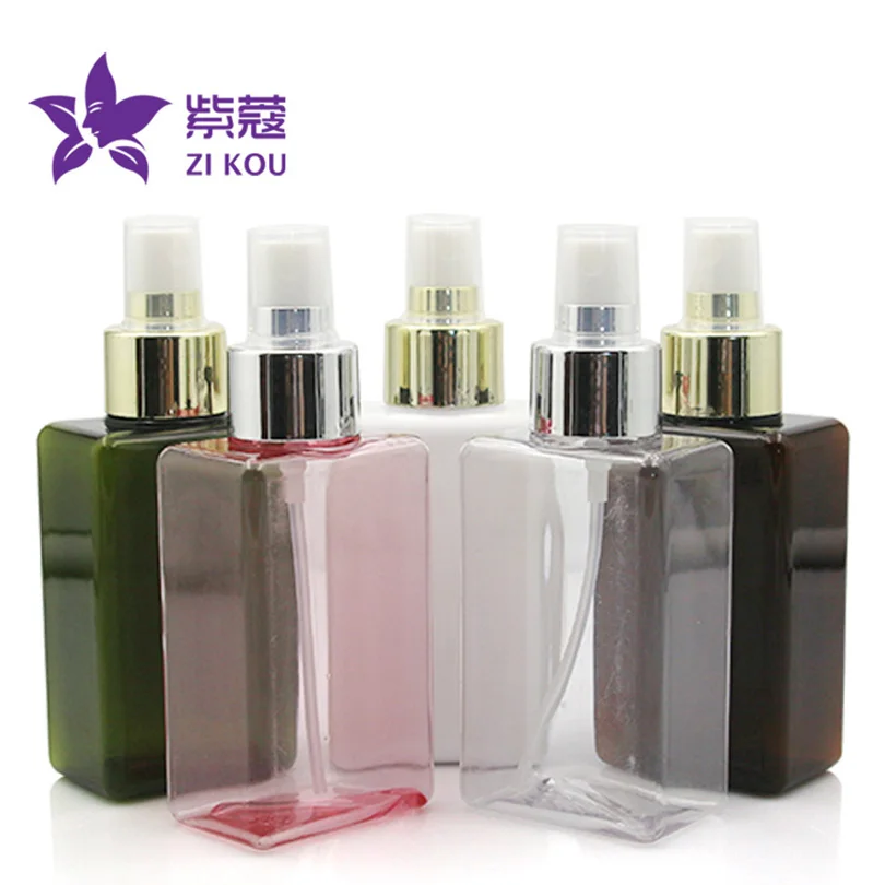 

hot-selling 1pcs free shipping 100ml square shape bottle Shinny golden aluminum shell shampoo lotion pump emulsion bottle