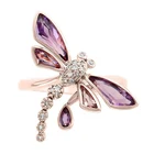 Женское кольцо в богемном стиле, кольцо из розового золота со стрекозой и инкрустацией из белого и розового фианита, подарочное Ювелирное Украшение для коктейвечерние