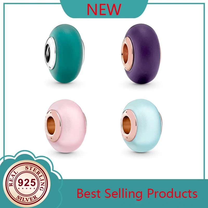 

100% 925 Silver New Matte Purple Murano Glass Beads For Original Pandora Bracelet Women's Diy Charm Jewelry