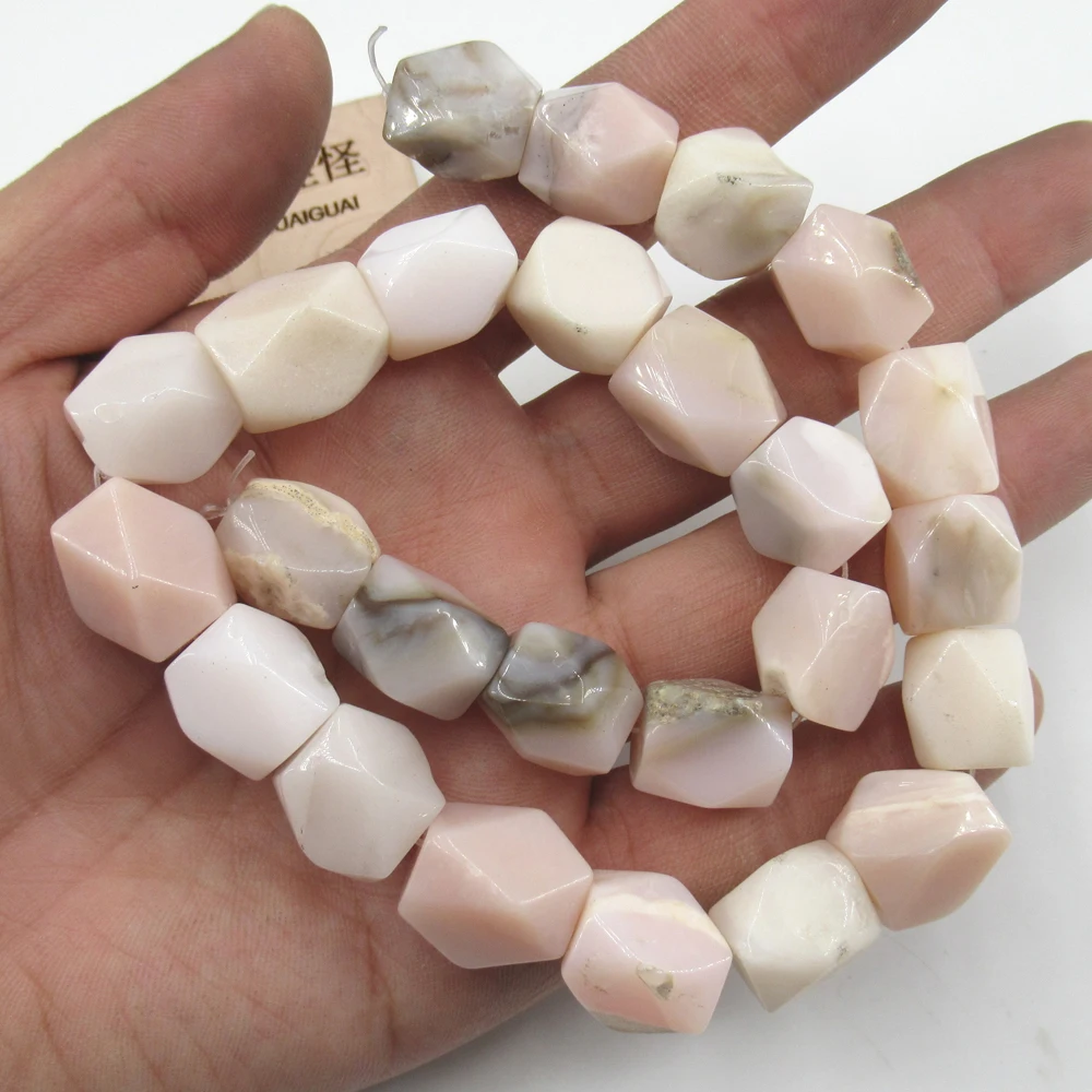 

APDGG Natural 13x15-13x17mm Freedom Nugget Faceted Pink Opal Gems Stone Loose Beads 15'' Strands Jewelry Making DIY