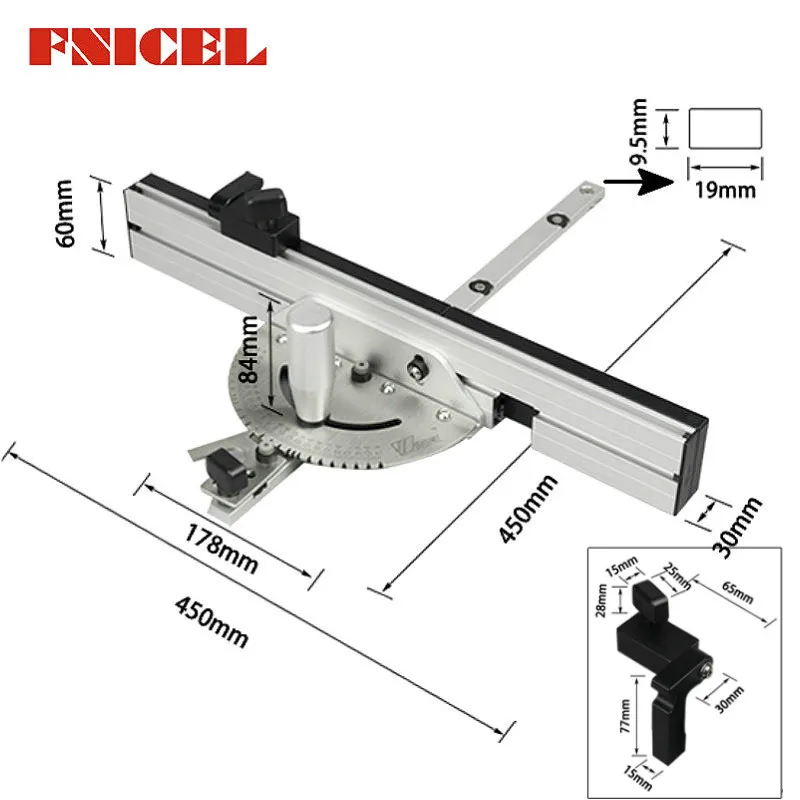 450mm Miter Gauge with track Stop Table Saw/Router Miter Gauge Sawing Assembly Ruler for Table Saw Router Woodworking Tools DIY