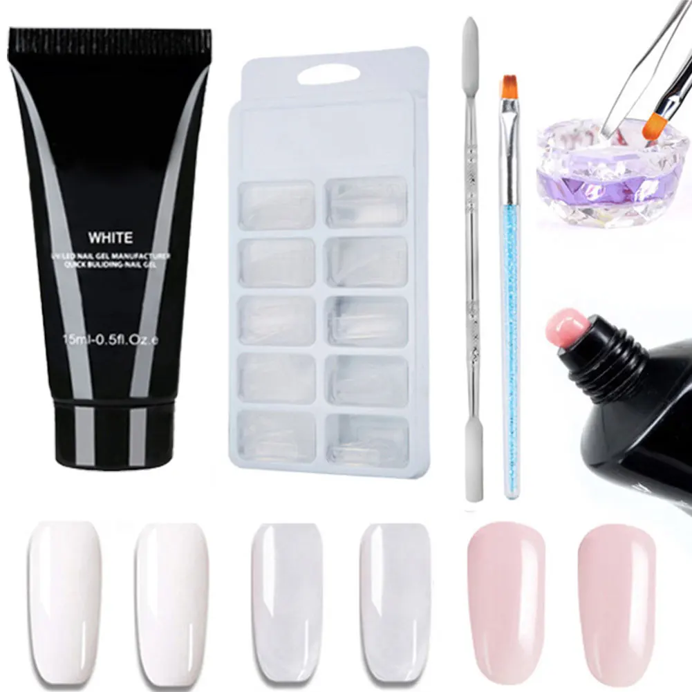 

Nails Extension Gel Nail Tools Kits Nail Starter Kit Nail Builder Gel Set Nail Art Design for Salon Home Transparent Pink