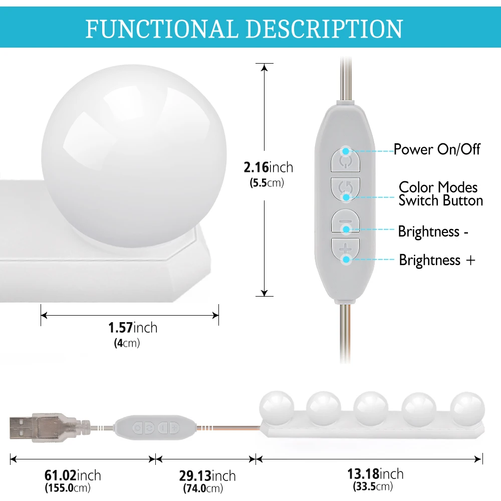 Портативный комплект для зеркала макияжа с 5 Светодиодами приглушаемые