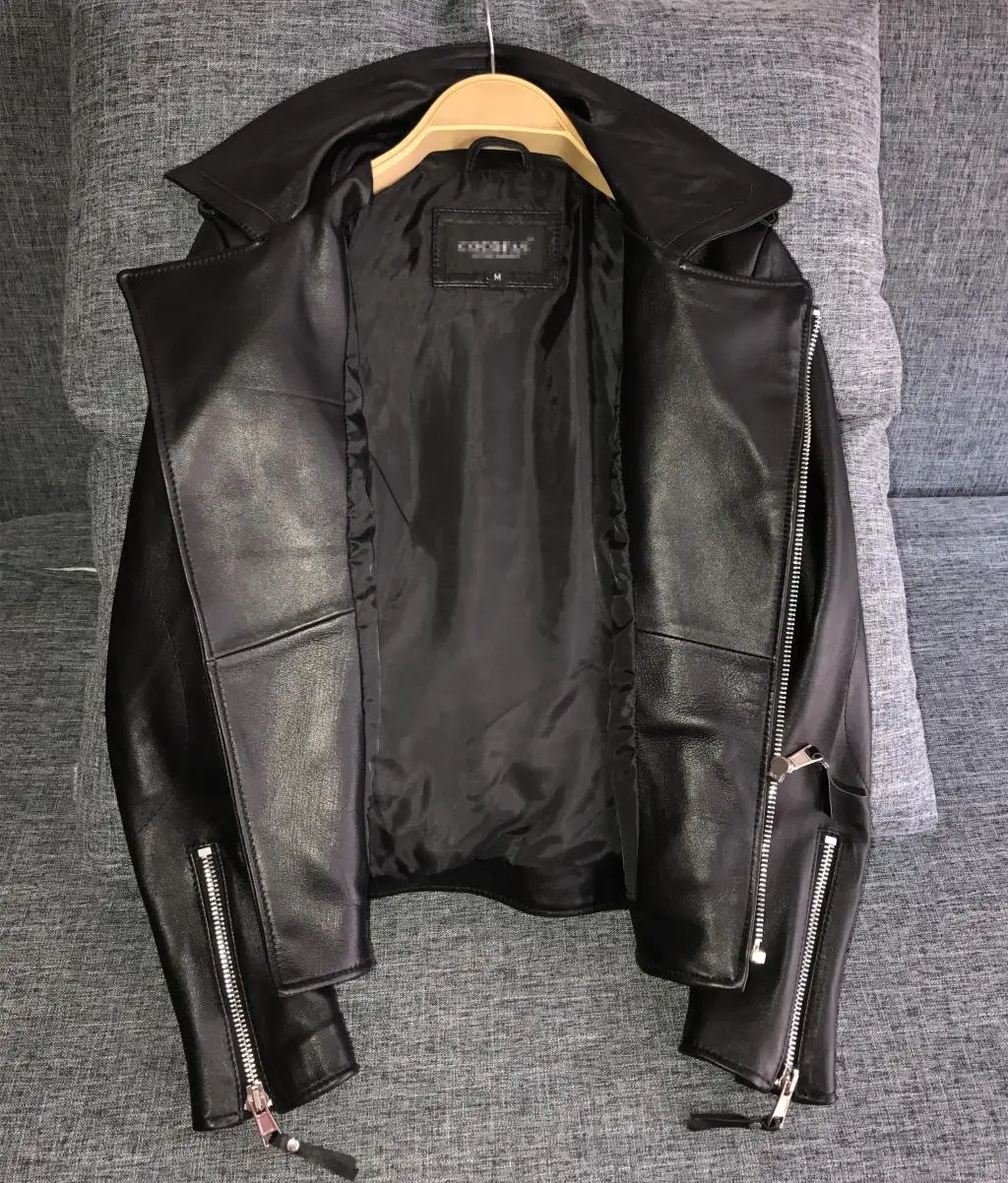 On big sales fashion women's motor jacket turn-down collar genuine leather clothing female lady sheepskin coat black 2xl 3xl