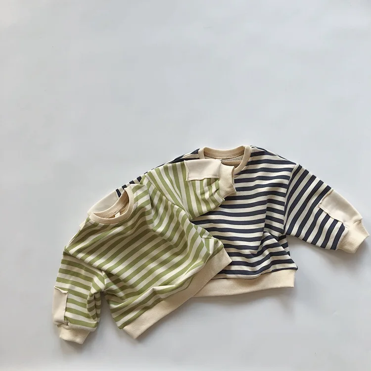 

Korean Children's Clothing 2020 Winter New Baby Boys and Girls Striped Sweatshirt Kids Cotton Terry T Shirt Baby Clothes 2-7Y