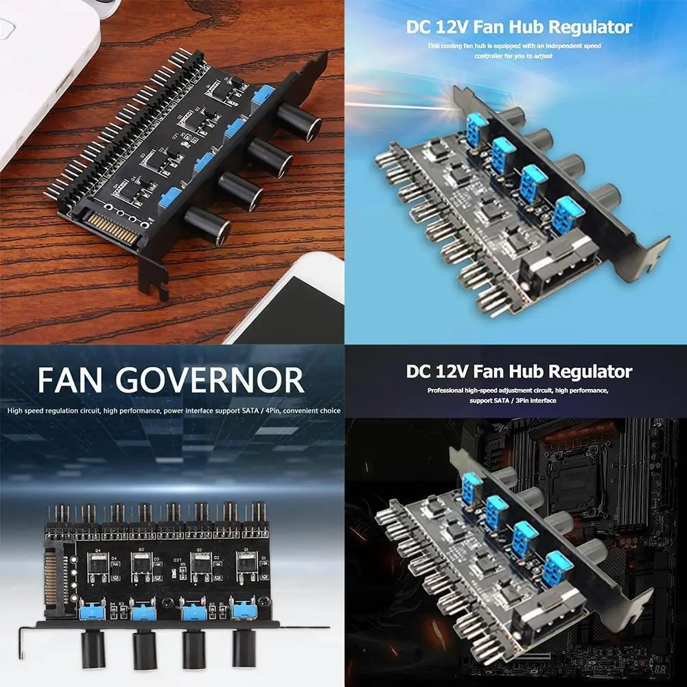 

12V 1 To 3 8 Way Computer Case Cooling Fan Hub 4Pin Splitter Adapter Controller Speed Components 3Pin Computer Regulator K0L4