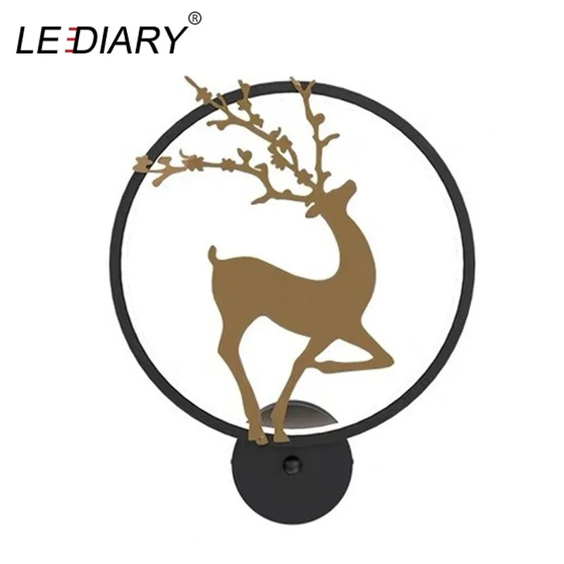 Настенная круглая лампа LEDIARY с золотым оленем Современное украшение для гостиной