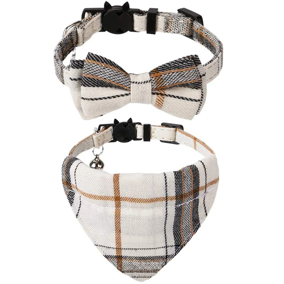 

Cat Collar Bandana Bells Set - 2/1 Pack Set Cat Collar Breakaway with Cute Bow Tie and Bell, Adjustable from 7.5-10.8 Inch, Soft