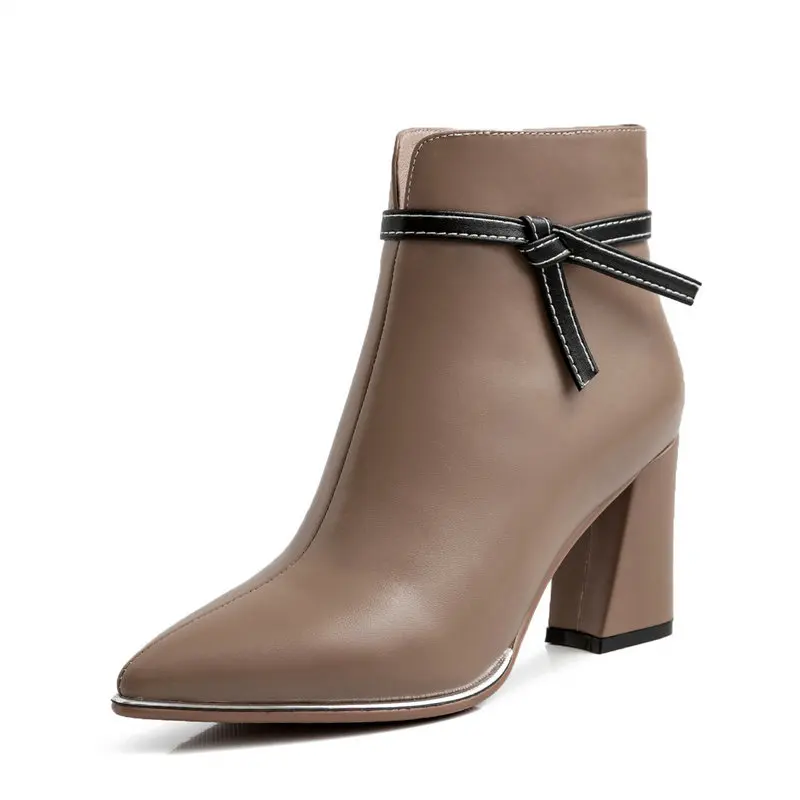 

2020 Ankle Boots Women Autumn Winter Genuine Leather Boots Party Office Shoes Woman Pointed Toe Back Zipper Boots