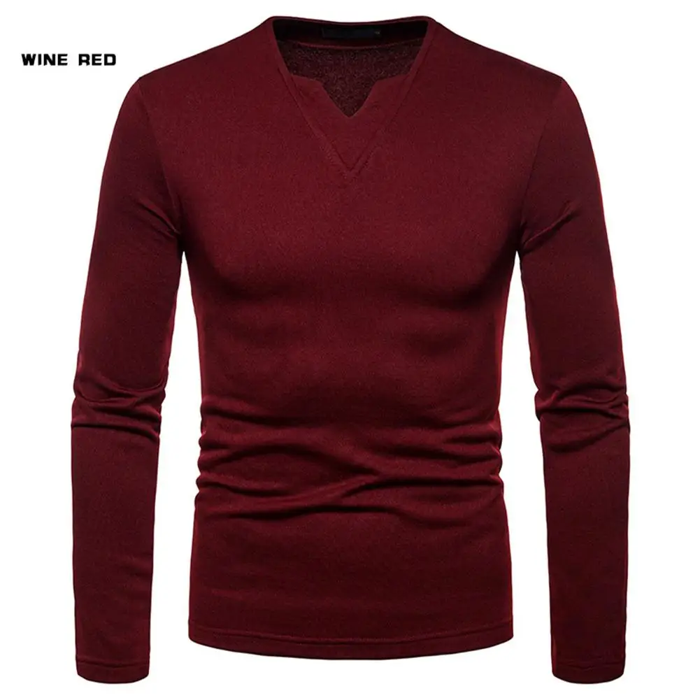 Kuulee Мужская бархатная рубашка с длинным рукавом v-образным вырезом приталенная
