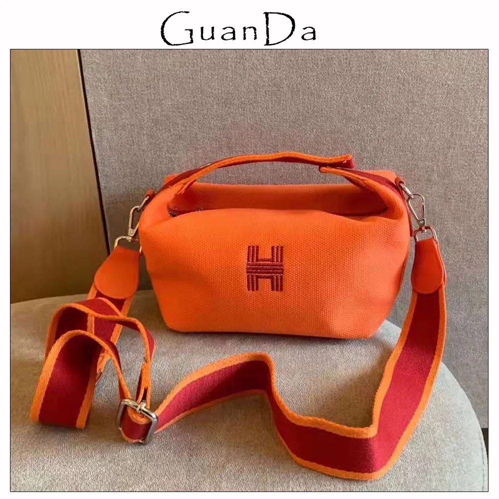 

Fashion H Letters Women Canvas Shoulder Bag Wide Strap Canvas Clutch Purse Messenger Box Cosmetic Handbag With Top Handle