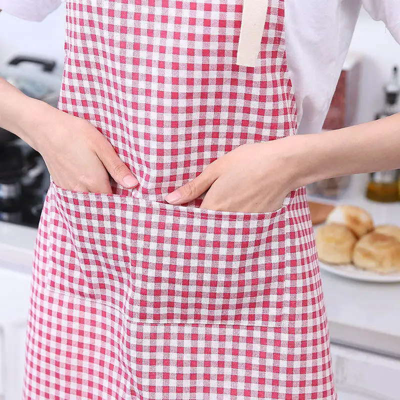 Фартук из хлопка и льна в клетку полоску для женщин нагрудники взрослых дома