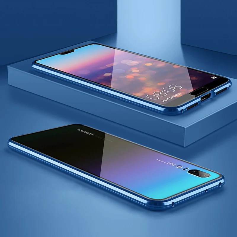 Синий Магнитная Адсорбция металлический корпус для Xiaomi 9 Lite SE 9T Pro 8 6X A2 CC9 CC9e Note 7 Pro F1 Redmi K20 Pro двухсторонняя, для стекла крышка - Цвет: Синий