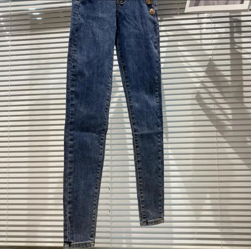 

Spring Autumn New Women's Vintage metal buckle High Waist Elastic Slim Fit Pencil Jeans Lady Fashion Tight Denim Pants s635