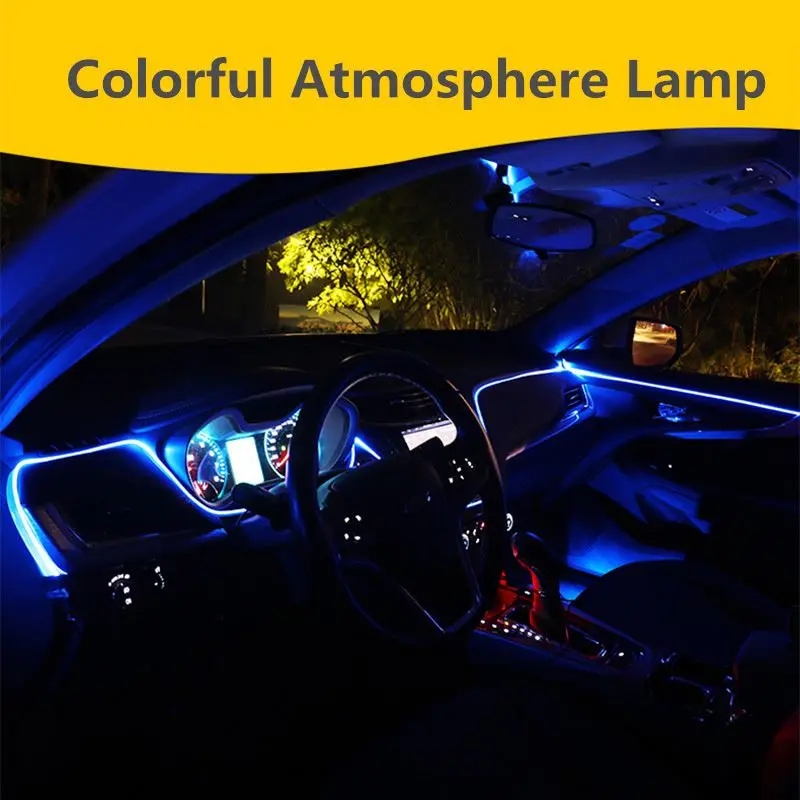 

2020 new auto car ambient light 6LED 8meter optic fiber 4pcs foot atmosphere lights RGB color APP optical Neon light