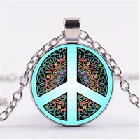 wicca peace sign photo cabochon glass chain necklacecharm creative women pendants fashion jewelry accessorygifts