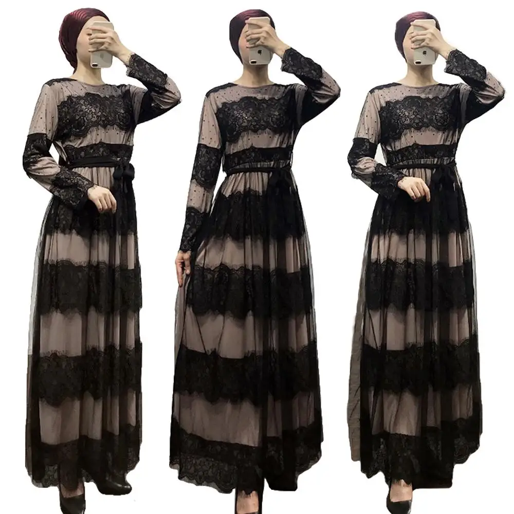 Элегантное женское кружевное длинное блестящее платье абайя вечервечерние