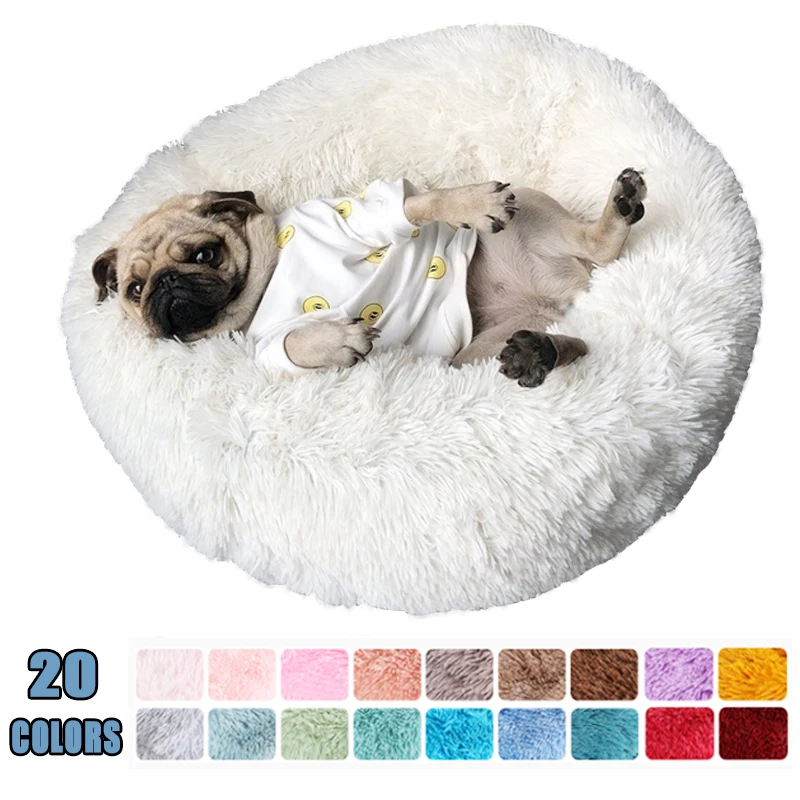 

Cat Beds Long Plush House Soft Round Solid Color Sleeping Nest For Pet Dogs Cat Puppy Cushion Mat Sofa Pet Product Accessories