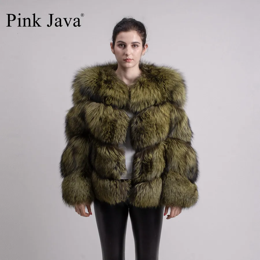 Розовая JAVA QC1820 Новое поступление шуба из натурального Лисьего меха серебряной лисы куртка женская пушистая шуба