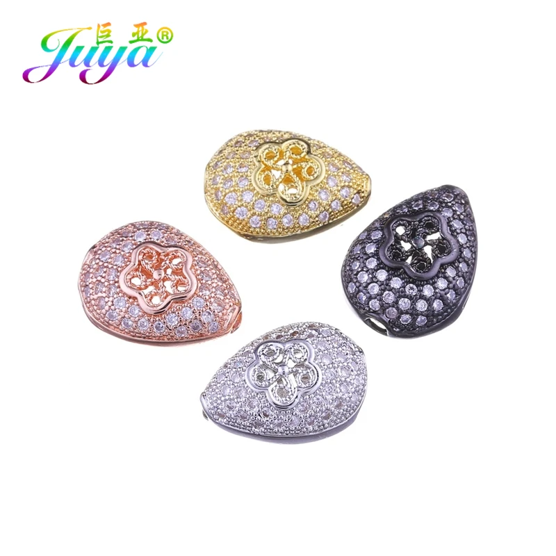 

Juya 1 2 3Pcs/Lot Micro Pave Ziron Brass Drop Shape Hollow Flower Oval Beads For DIY Natural Stones Gems Pearls Jewelry Making