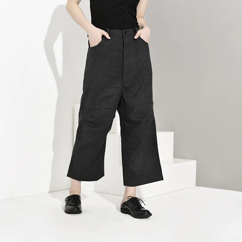 Женские брюки LANMREM серые с высокой талией до колена свободные YA77402 | Женская