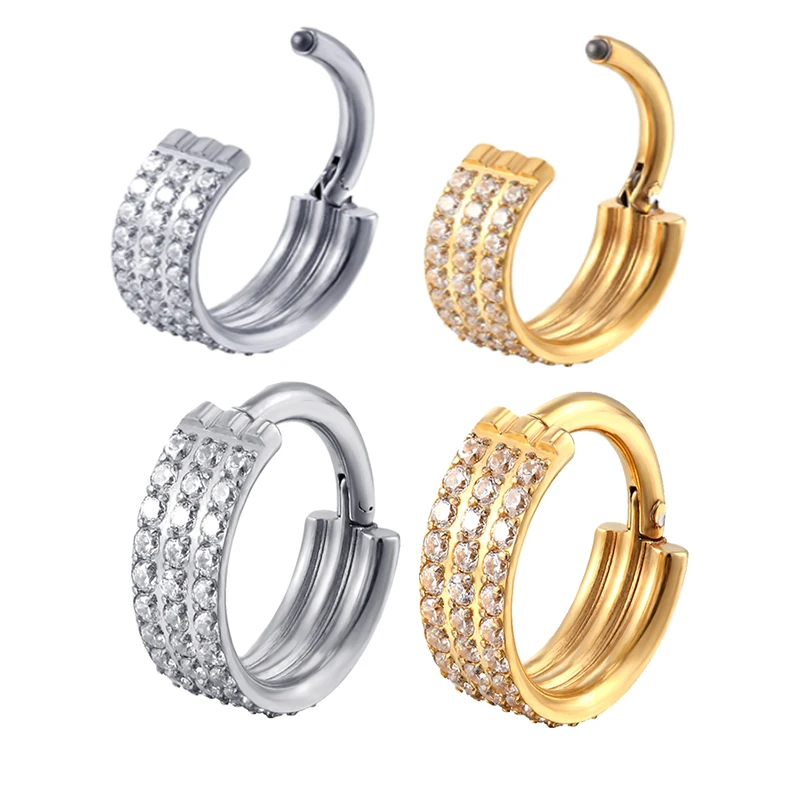 

New G23Titanium Piercing women/man Earrings 16G Three Rows Stone Segment Open Small Septum Nose Rings Ear Body Piercing Jewelry
