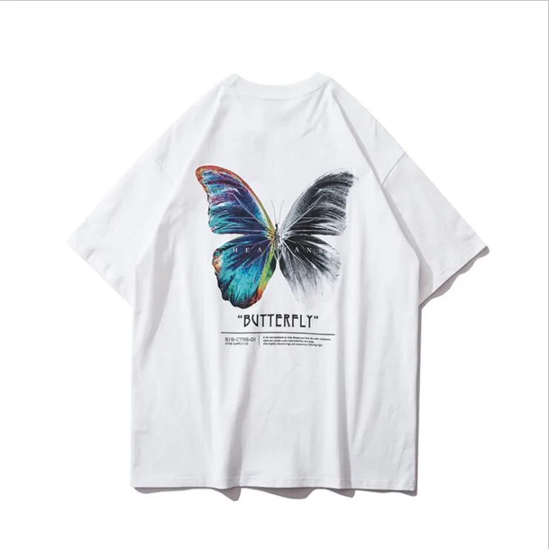 

Dropshipping Hip Hop T-Shirt Oversize Harajuku Fashion Streetwear For Women Color Butterfly Tshirt Short Sleeve Cotton T-Shirt