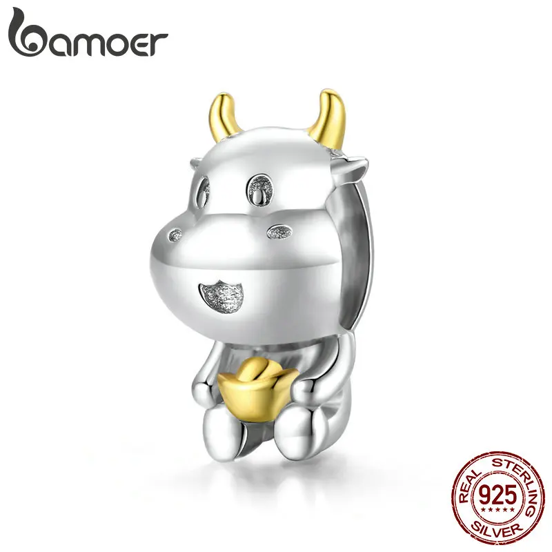 

bamoer 925 Sterling Silver Retro Charm for Original Bracelet & Bangle Vintage Lucky Cow Charms Jewelry DIY Bracelet SCC1709