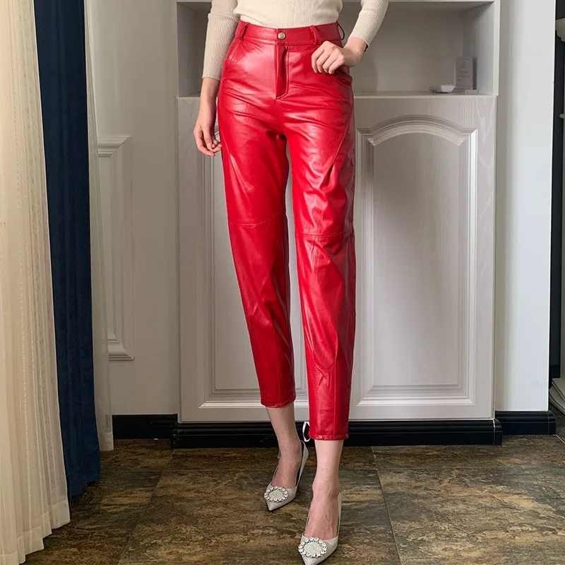 Уличная одежда женские брюки до щиколотки из натуральной кожи новинка 2020 Модные