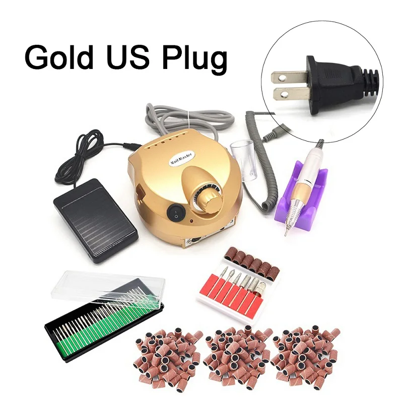 Gold US 110V-30150 110/220V 35000 об/мин Pro Электрический Фрезер для ногтей, фрезер инструмент бит, маникюр, машинка для маникюра, Kit Pro салон дома ногтей комплект инструментов для маникюра красный Фрезер для ногтей, сверлильный - Цвет: Gold US 110V-30150