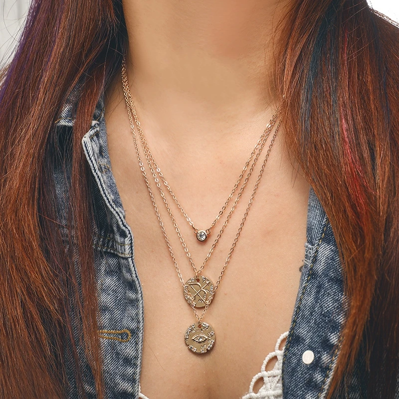 Многослойное ожерелье для женщин длинная цепочка турецкие глаза подвесные