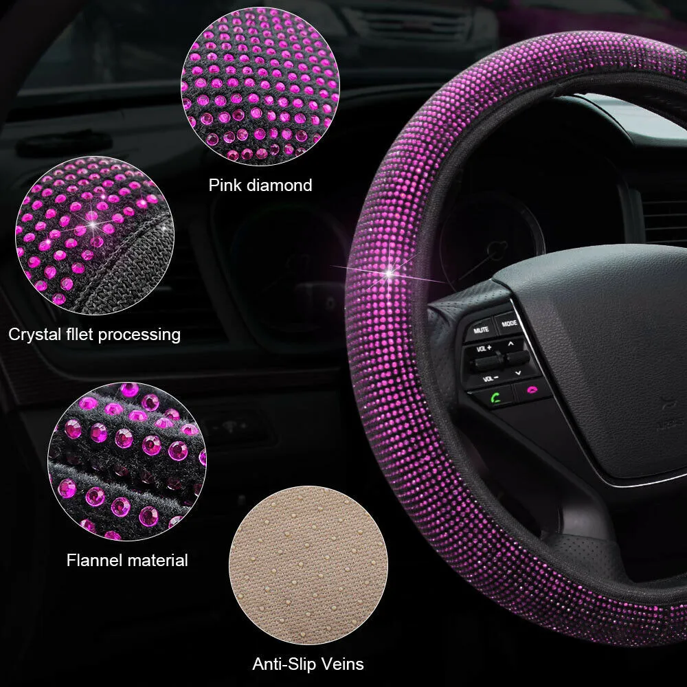 

Universal Steering Wheel Cover Women Car Decorative Diamond Pink Shining