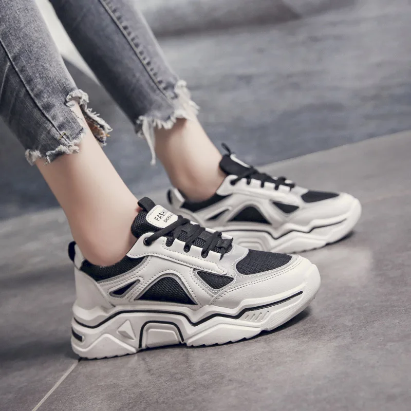 

2020 new women's four seasons Joker color matching Torre shoes lace-up trend breathable student running platform sneakers