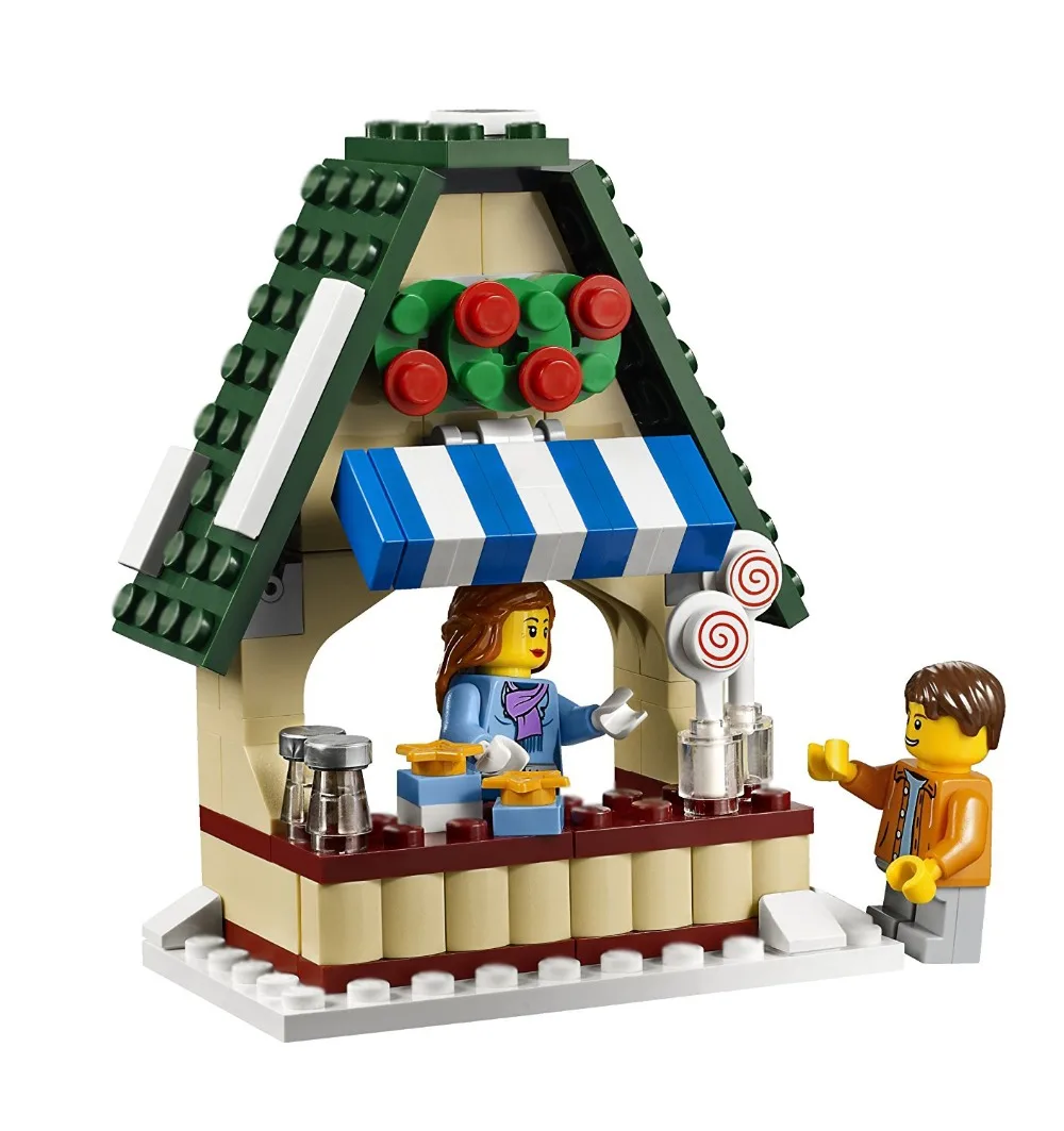 Коллекция 36010 года набор строительных блоков зимнего деревенского рынка игрушки