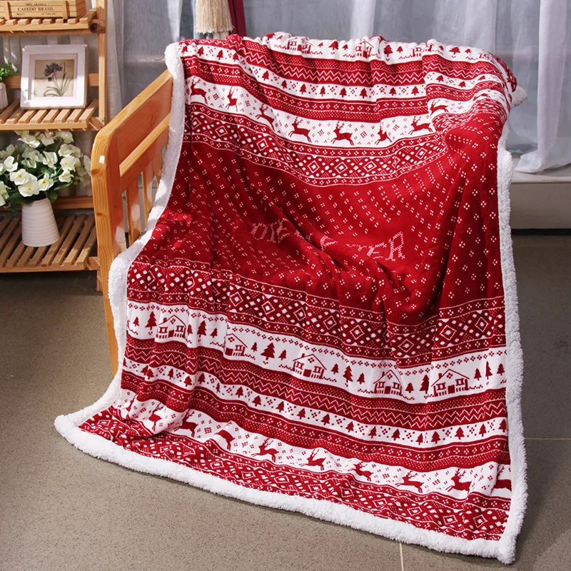

Merry Christmas Fleece Blankets Throw Wool Coral Blankets For Beds Double Layer Winter Comfort Cotton Plush Blanket Dropshipping