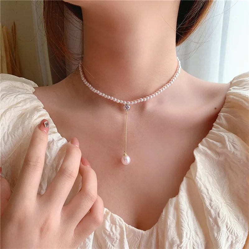 

New Product Fashion Pearl Choker Necklace Cute Chain Pendant For Women Korean Fashion Necklaces Gift Birthday Daily Jewelry