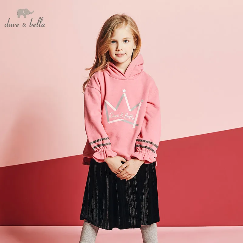 DBK10719 dave bella/Осенняя От 5 до 13 лет детская одежда Милая футболка с капюшоном и