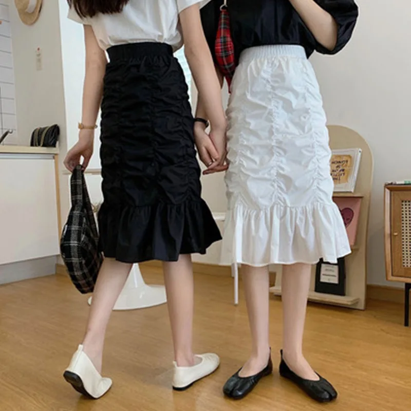

Spring 2021 new women's skirts Korean version of the wild high waist slimming ruffled a-line hip skirt korean fashion clothing