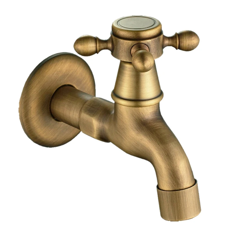 

Quality Antique Vintage Brass Wall Mounted Swivel Knob Water Faucet Taps Garden Bathroom Basin Faucet Mop Water Machine Tap