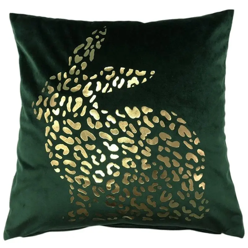 

Modern Best Selling Rabbit Foil Printing Cushion Cover Square Velvet Gold Stamping Bunny Pillowcase Fashion