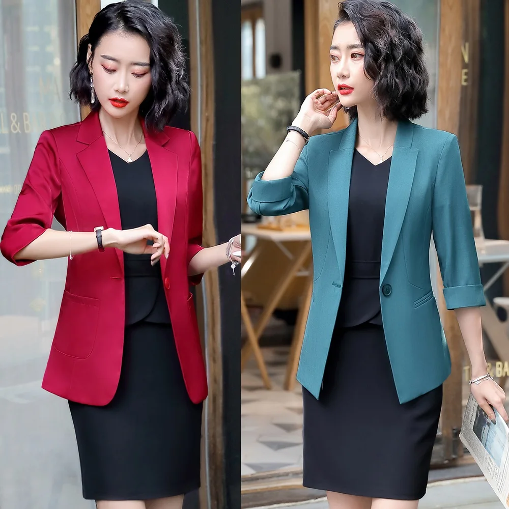 Женский формальный пиджак красный деловой костюм комплект из платья и куртки