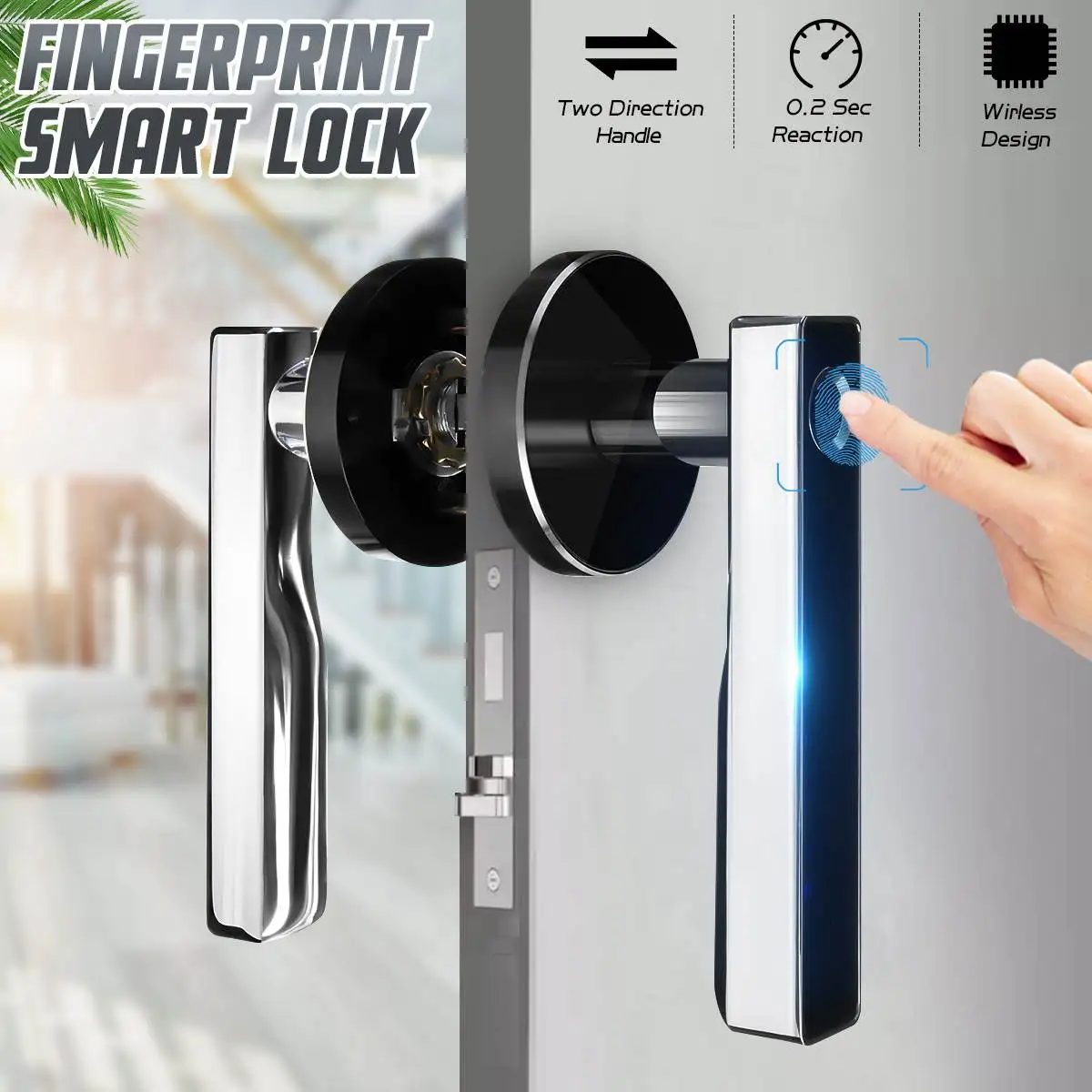 

Smart Security Door Lock Intelligent Electronic Fingerprint Anti-Theft Smart Biometric Stainless Steel USB Charging Home Office