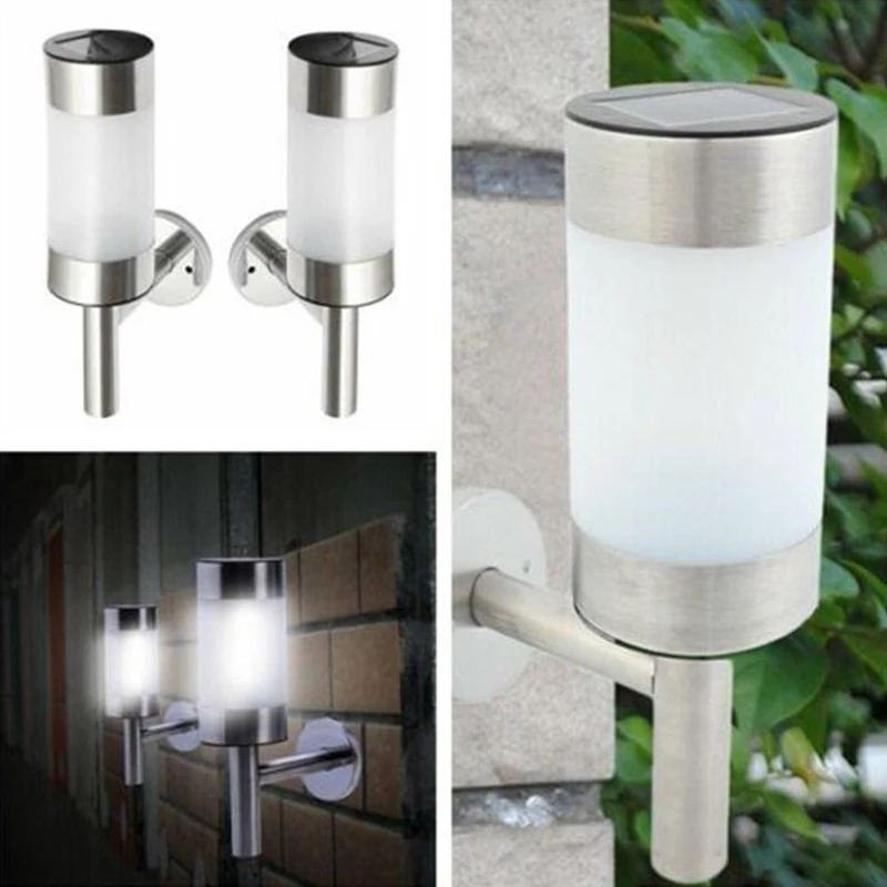 

2 Pcs Creative Wall Light Stainless Steel Solar Power LED Outdoor Sensor Lamp Door Fence Courtyard Solar Garden Lights