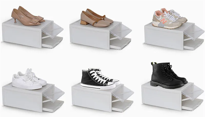

Plastic Pull Shoe Storage Box Container Case Transparent Clear Stackable Shoes Boxes Cabinet Organizer Flip Drawer