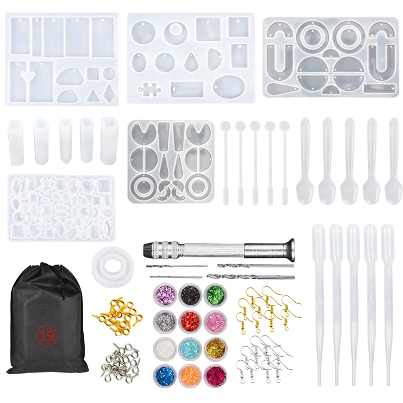 

98 Pieces Silicone Casting Resin Jewelry Molds and Tools Set with a Black Storage Bag for DIY Jewelry Craft Making