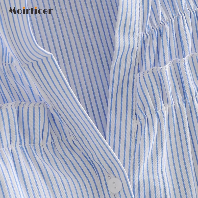 2020 Женская милая свободная полосатая блузка с рукавом три четверти и v образным