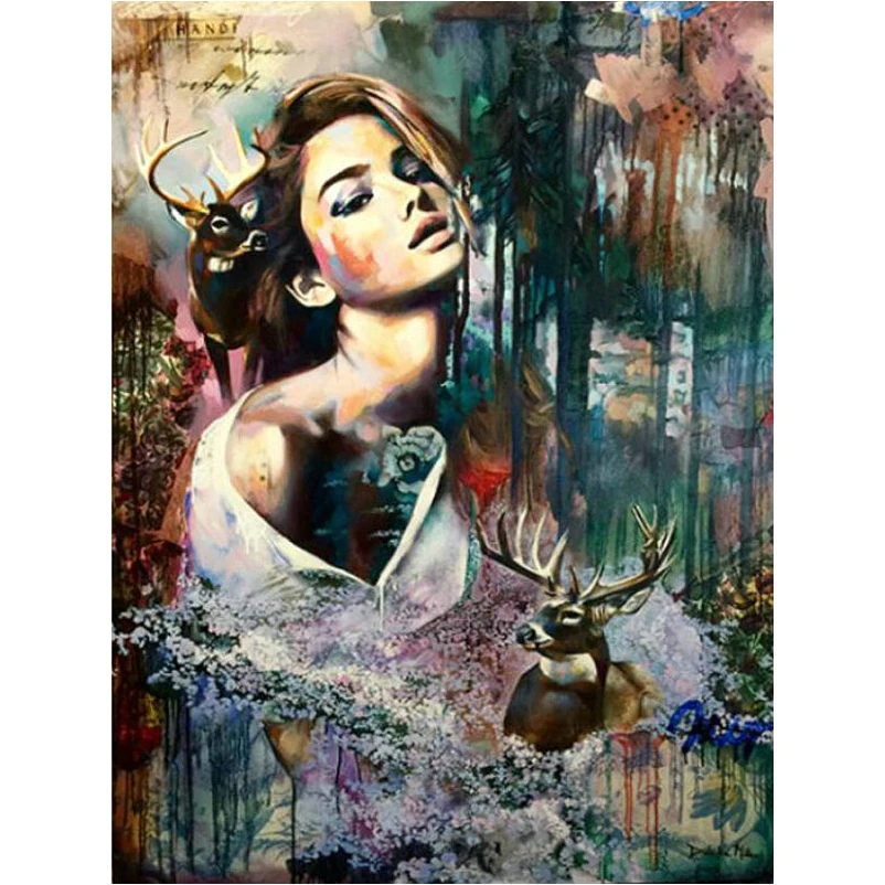 5d Diy квадратная круглая алмазная живопись вышивка крестиком красота и олень 3d