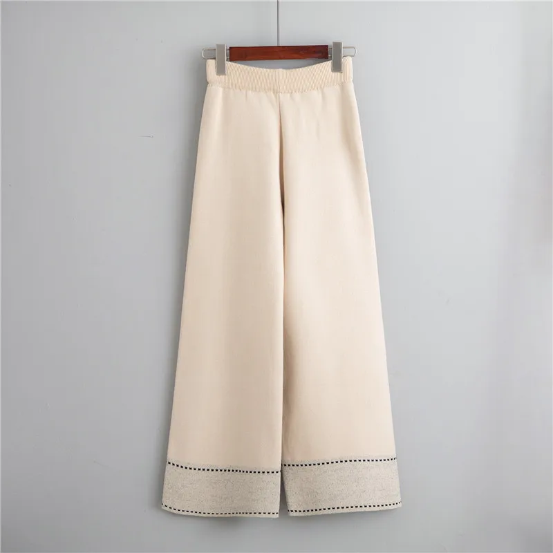 

Rlyaeiz 2019 Autumn Fashion 2 Piece Set Women Sporting Suit Knitting V-neck Pollover +Wide Leg Pants Sportswear Female Tracksuit