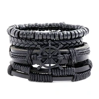 4pcsset hot selling accessories retro rudder cowhide suit bracelet multi layer woven diy combination mens bracelet