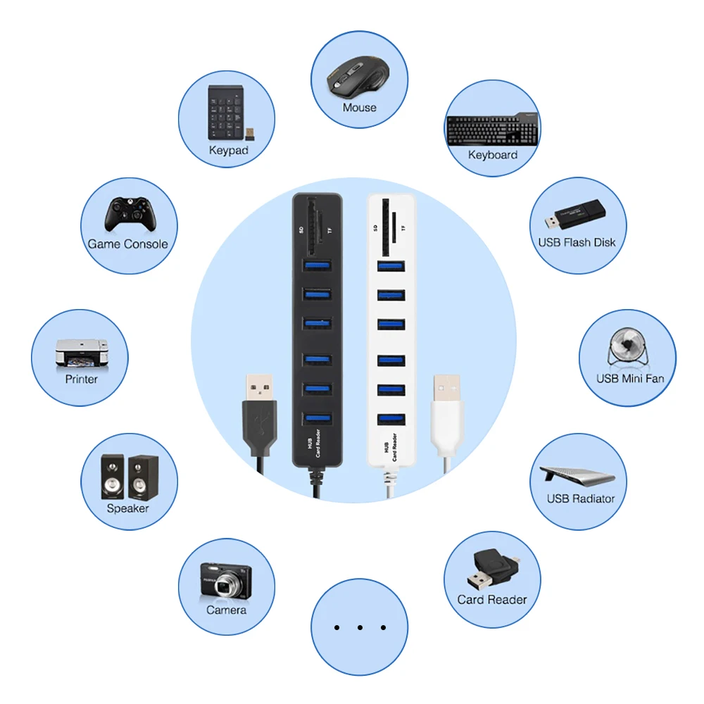 

JDL-HSD8 USB Hub USB 3.0 Hub Combo Splitter 3/6 Ports Optional USB 2.0 High Speed Mini 2 In 1 SD TF Card Reader for Laptop